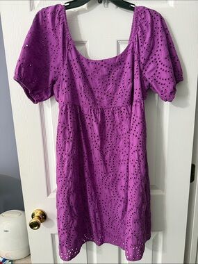 Time and Tru Purple Eyelet Scoop-Neck Mini Dress